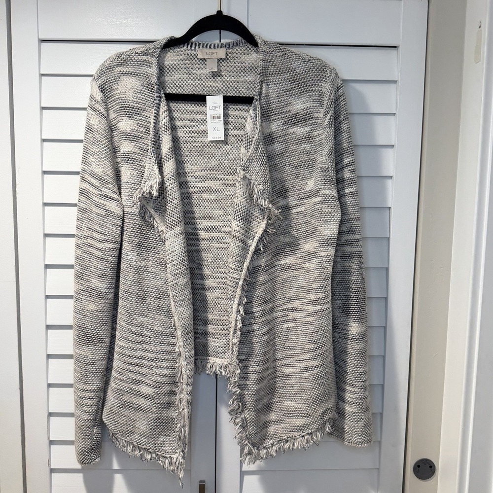 LOFT Outlet Fringe Knit Open Front Cardigan Size XL New